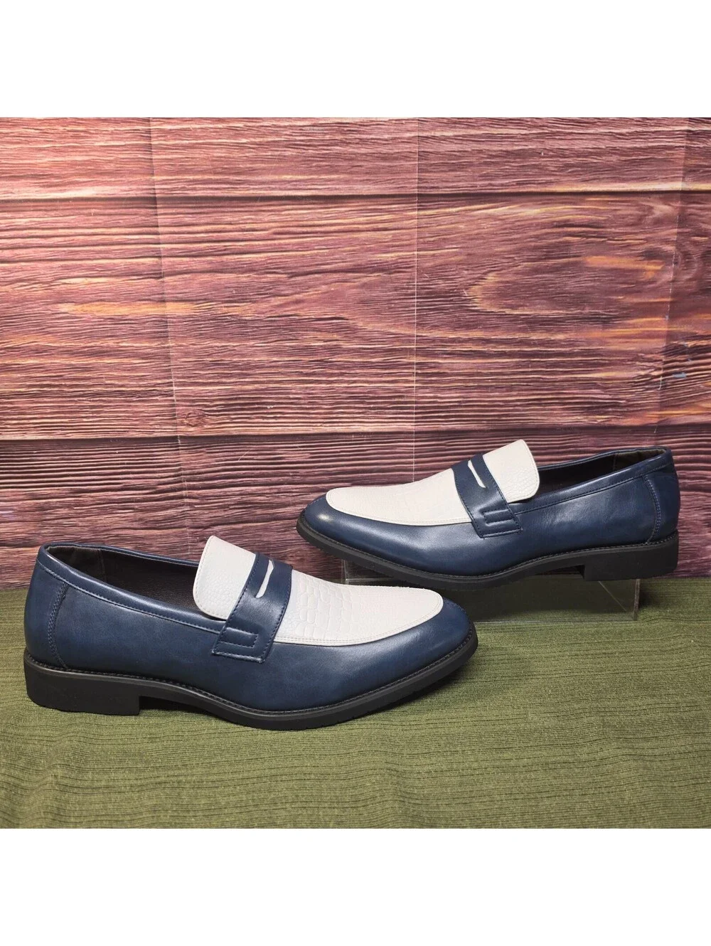 Formal Dress Slip-On Penny Loafer Blue White Two Tone EU 45 / US 11.5-12